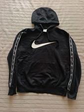 Nike Mens Black Hoodie Repeating Swoosh Tape Logo Pullover Sweatshirt Size M