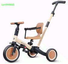 Toddler Tricycle 5-in-1 with Push Handle,Balance Bike,Safety Belt,Ages 1-3,Khaki