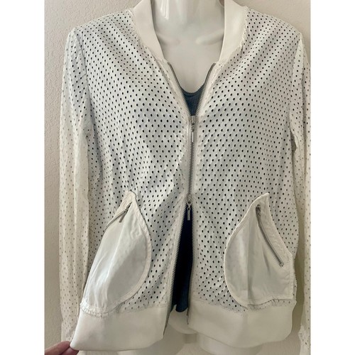 Chaqueta Bomber Rebecca Taylor Corte Láser Blanca Manga Larga con Cremallera Talla 6 - Imagen 5 de 9