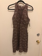 Nightway Brown Sequin Lace Sleeveless Sheath Dress Floral Size 8