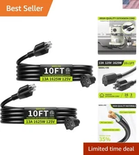Extension Cord Black 10ft 2Pack 13A 1625W Indoor Power Cable for Laptops Coff...