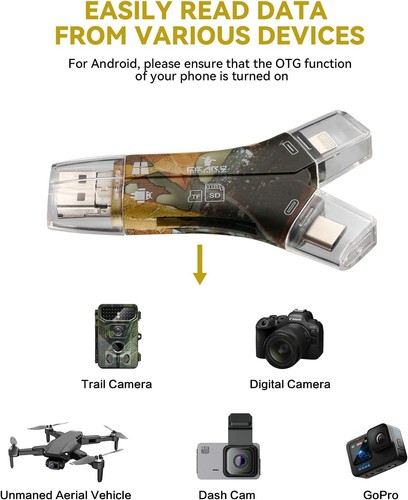 4 in 1 Trail Camera Viewer SD TF Card Reader Wireless Plug N Play Memory camo - Afbeelding 4 van 9