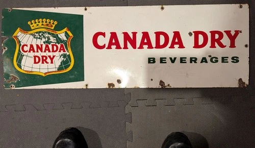 Vtg. c.1940s Original Canada Dry Ginger Ale Beverages Soda Pop Porcelain Sign