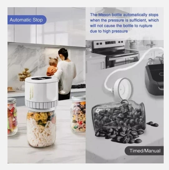 Mason Jar Vacuum Sealer Kit for Wide & Regular Mason Genie Jar &10 Lids WHITE US - Image 4 of 4