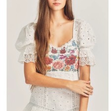 Loveshackfancy Thressey Dress cross-stiched, floral, lace