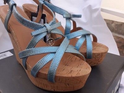 ARMANI JEANS Riemchen-Sandalen/blau/Wedges/Plateau-Sandalen/Leder/ NEU Gr./ 40 