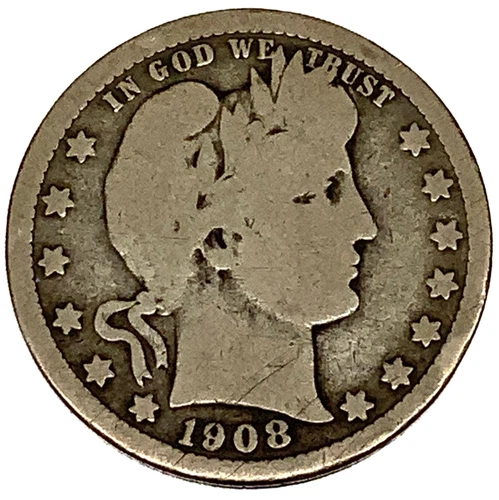 1908 O Barber Quarter Dollar 25 Cents VG Very Good Circulated Condition - 1874