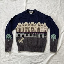Maglione vintage Woolrich Carriage Houses cavallo 100% lana grigio navy donna piccolo