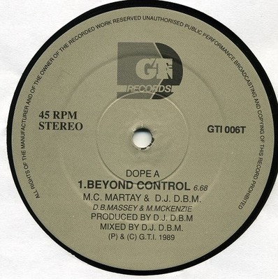 MC Martay - Beyond Control - UK 12'' Vinyl - 1989 - GTI