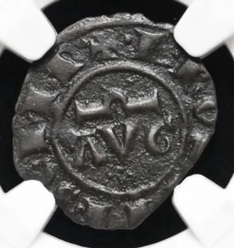 ITALY, Sicily-Messina. Frederick II, 1197-1250. Billon Crusaders Denaro, NGC XF