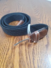 Leather Covered Buckle Woven Elastic Stretch Belt Black Golf Belt