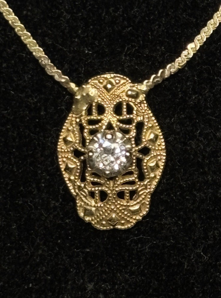 14k Italy Gold & Diamond Necklace 2.98g Total - 25PT Diamond #5997 View 2