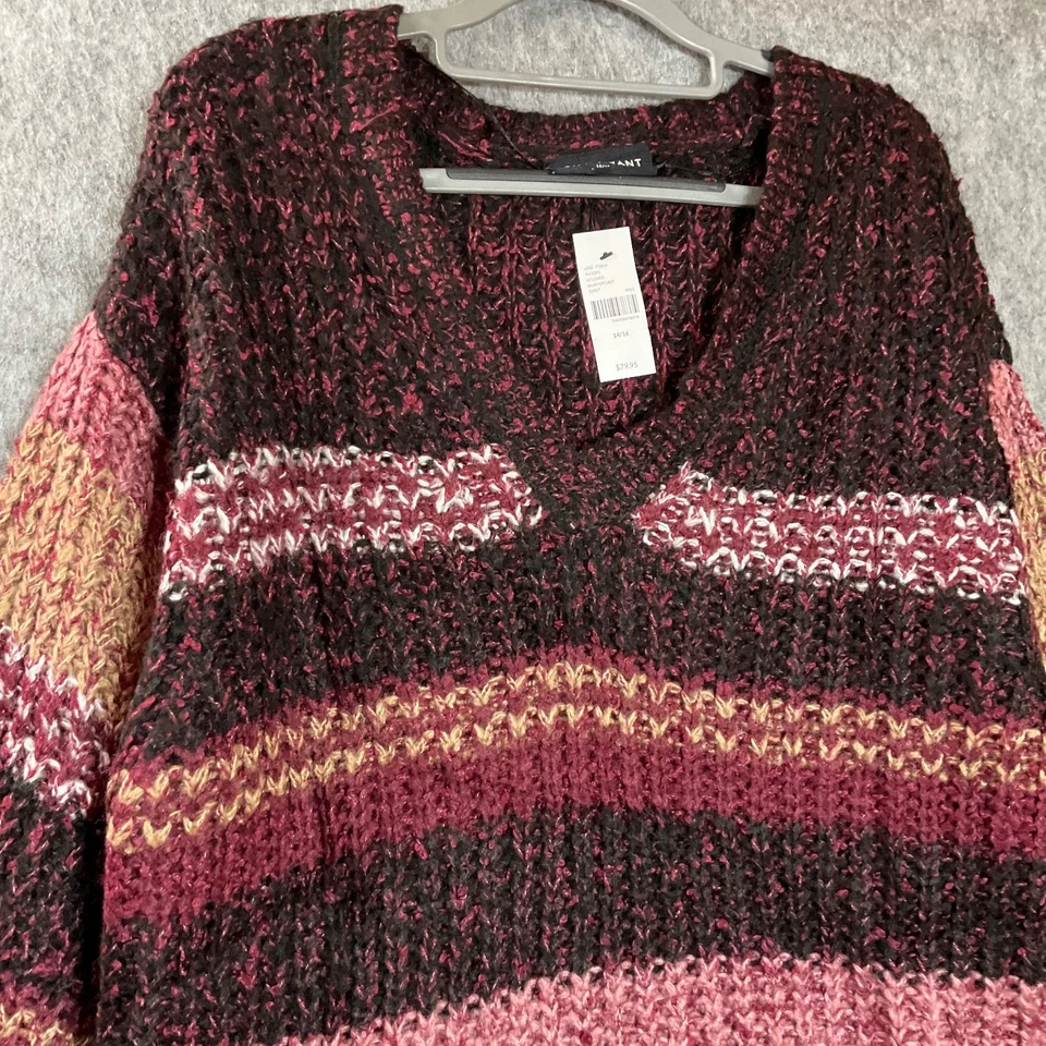 Lane Bryant свитер платье женщин XL красный в полоску трикотажа туника капсулы зимние новый - Изображение 2 из 4