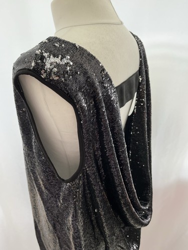 Women's Black Sequinned Cape Mini Dress, Size 10 Sleeveless - Picture 9 of 12