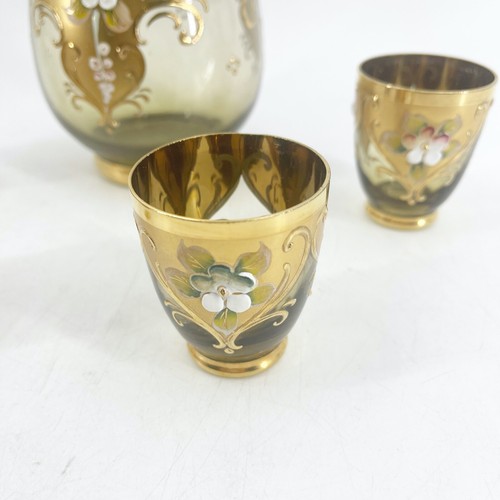 Vintage Amber Tre Fuochi Murano Hand Blown Decanter 4 Glasses Venetian Glass Set - Picture 4 of 12