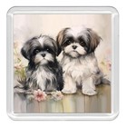 Shih Tzu Pups & Flowers Dog Acrylic Coaster Novelty Drink Cup Mat Great Gift