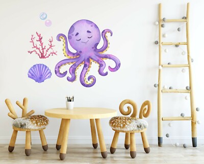3D Purple Octopus A363 Animal Wallpaper Mural Poster Wall Stickers Decal Zoe