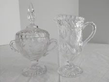 Vtg Beikristal Brilliant Footed Creamer & Sugar Bowl w/lid Pressed Glass #20557