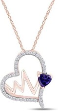 Heartbeat Charm Pendant 18" Necklace Simulated Birthstone 14K Rose Gold Plated