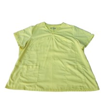 Greys Anatomy Lemon Yellow V-Neck Short Sleeve Pockets Sz 4XL Scrub Top READ 