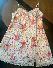 VICTORIA'S SECRET TEDDY SLIP DRESS SZ M LACE FLORAL MULTI COLOR LINGERIE