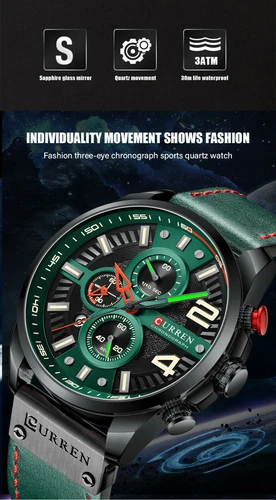 Premium Leder Armbanduhr Chronograph Wasserdicht Kalender Datum Analog Herrenuhr - Bild 16 von 28
