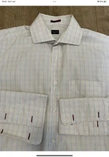 Paul Smith XL Mens White Blue Check Shirt Italian Double Cuff 15.5 Collar 44”