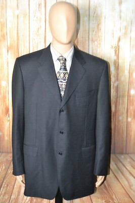 Canali Men Striped Black Wool Super 120s 3 Front Button Sports Suit Coat Sz 46L
