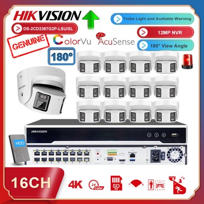 Hikvision 16CH 4K 8MP Panoramic ColorVu 180° IP Camera System MIC+Audio NVR Lot