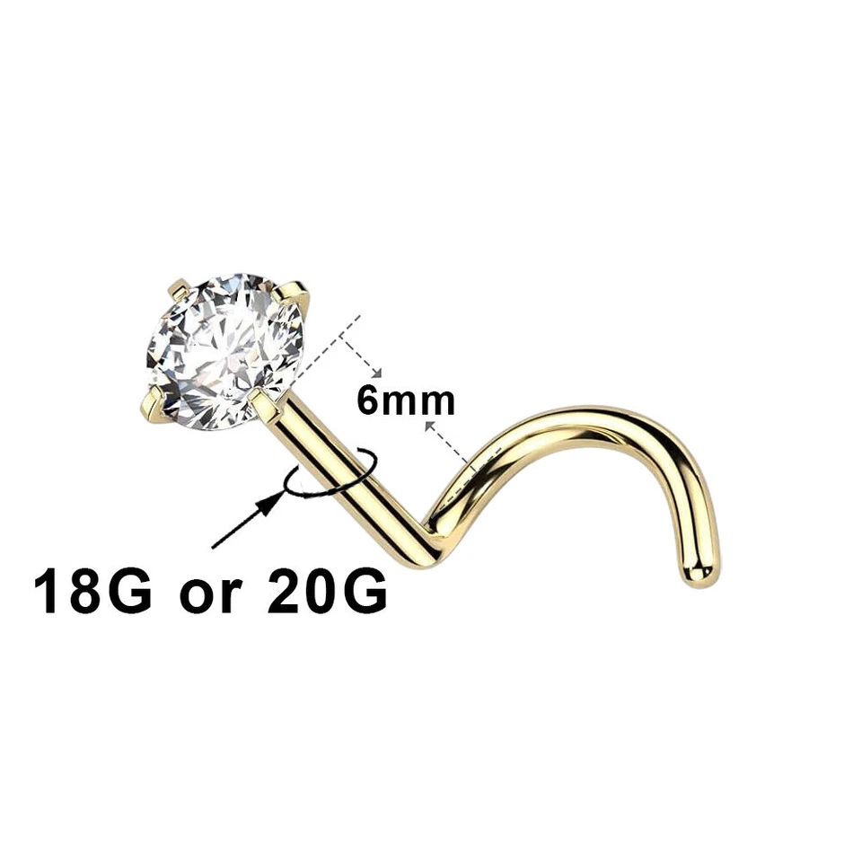 4-11 PIEZAS 18G 20G Grado Implante Titanio Nariz Perno Tornillo Anillo Punta Ajuste 2mm Circonita cúbica Foto 3 de 4