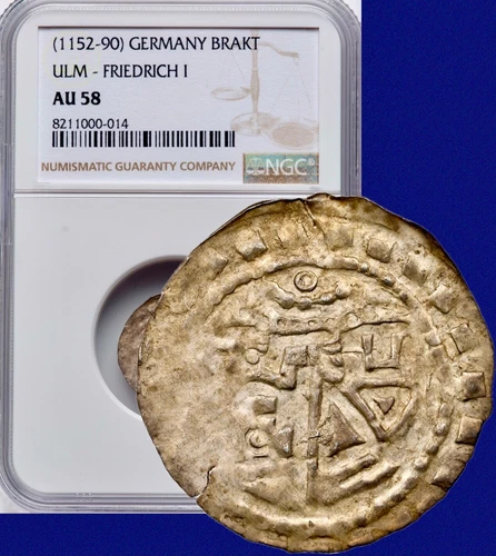 1152-1190 Germany Brakt Medieval Silver Ulm Friedrich I Bracteate Coin NGC AU58
