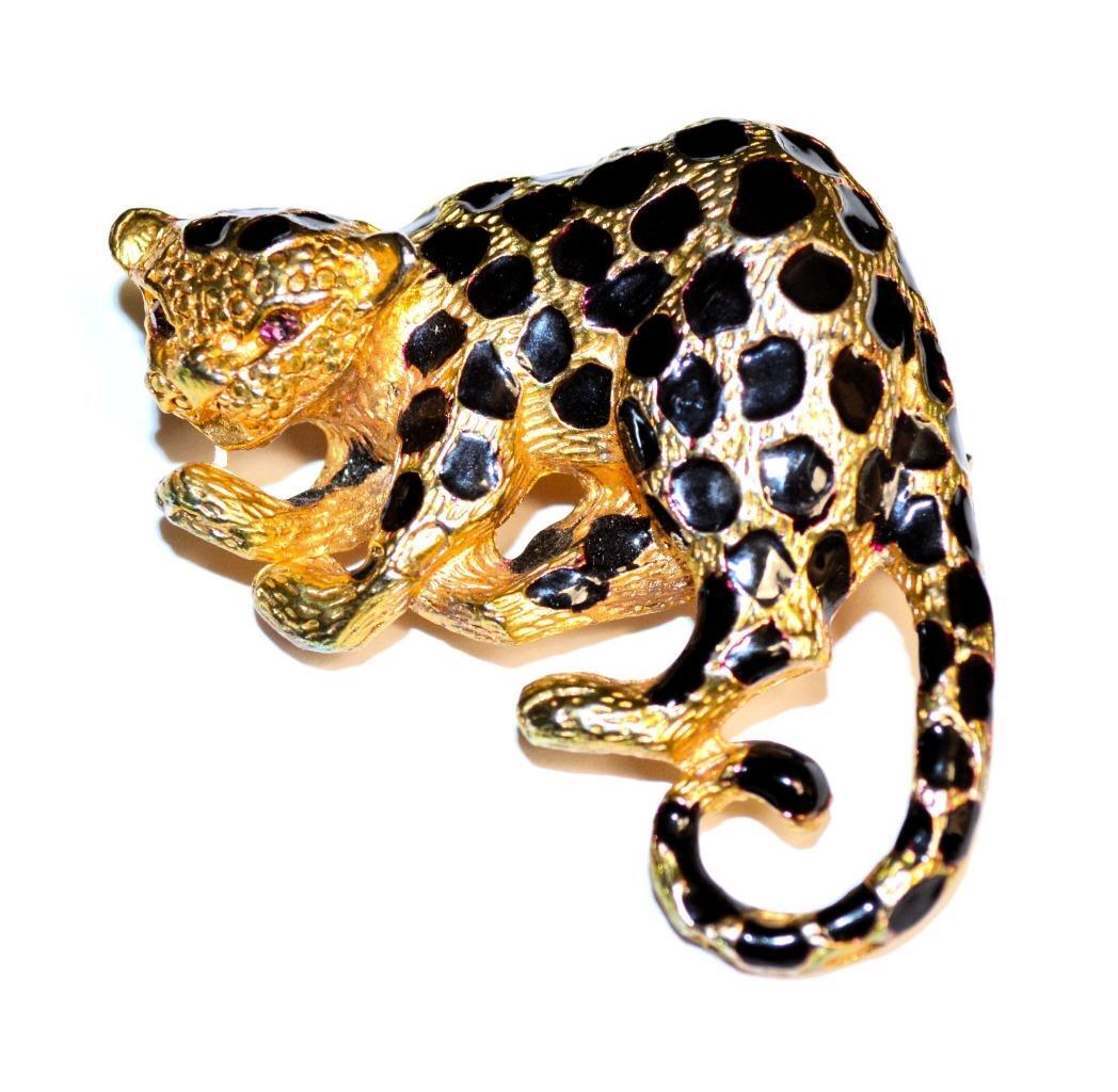Vintage Signed PARK LANE Goldtone Black Enamel JAGUAR Shape Pin
