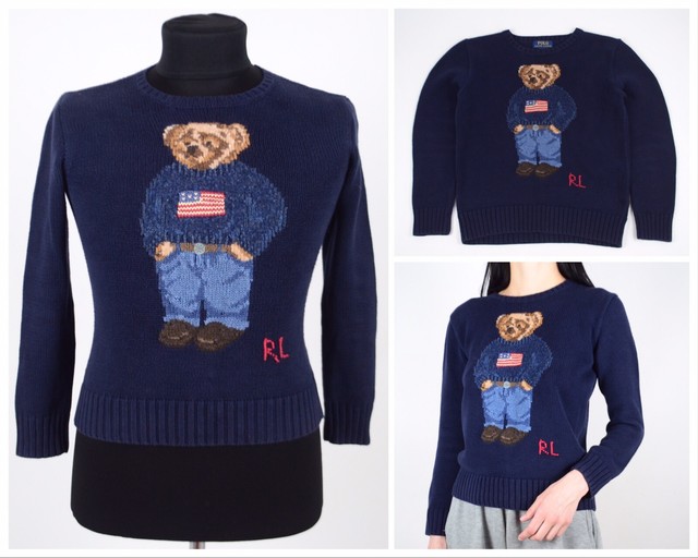 Women's Polo Ralph Lauren Teddy Bear Knit Wool Crew Neck Sweater Jumper Size XS | eBay