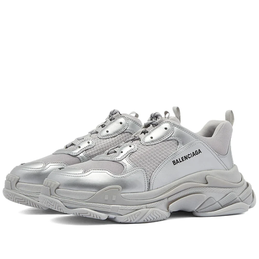 $1190 Balenciaga Triple S Silver Logo Sneakers 9/42