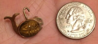 Vintage WRE Tiger s Eye Scarab Beetle   Carved Whale Pin 12K GF W.E. Richards