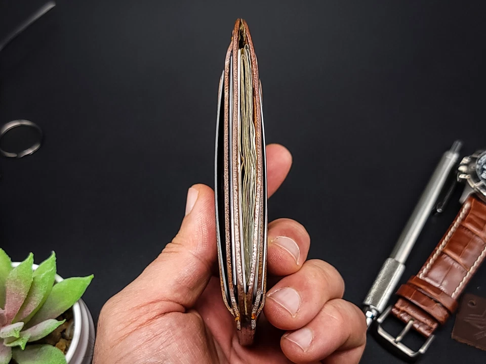 Handmade Front Pocket Wallet Full Grain Leather Compact Card Holder Luxury Gift - Image 3 of 4