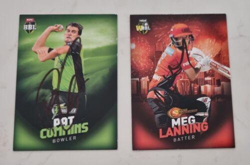 Aussie Captains Meg Lanning & Pat Cummins Signed Cricket Trade Cards Ca Traders  - Picture 1 of 2