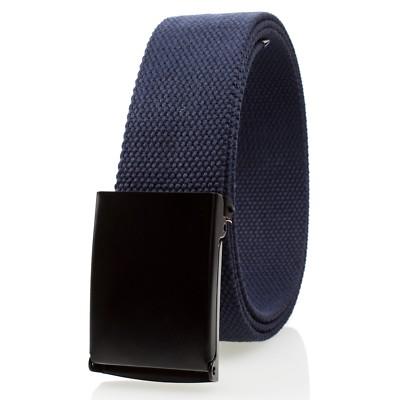 Unisex Fully Adjustable Canvas Web Belt with Black Flip Top Buckle 50'' Long