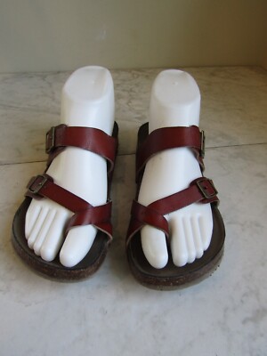 Steve Madden Beached Brown Leather Buckle Flat Slide Sandal