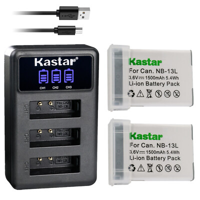 Kastar Battery (2-Pack) + Charger for Canon NB-13L G1 G5 G7 G9 SX620 SX720 SX740