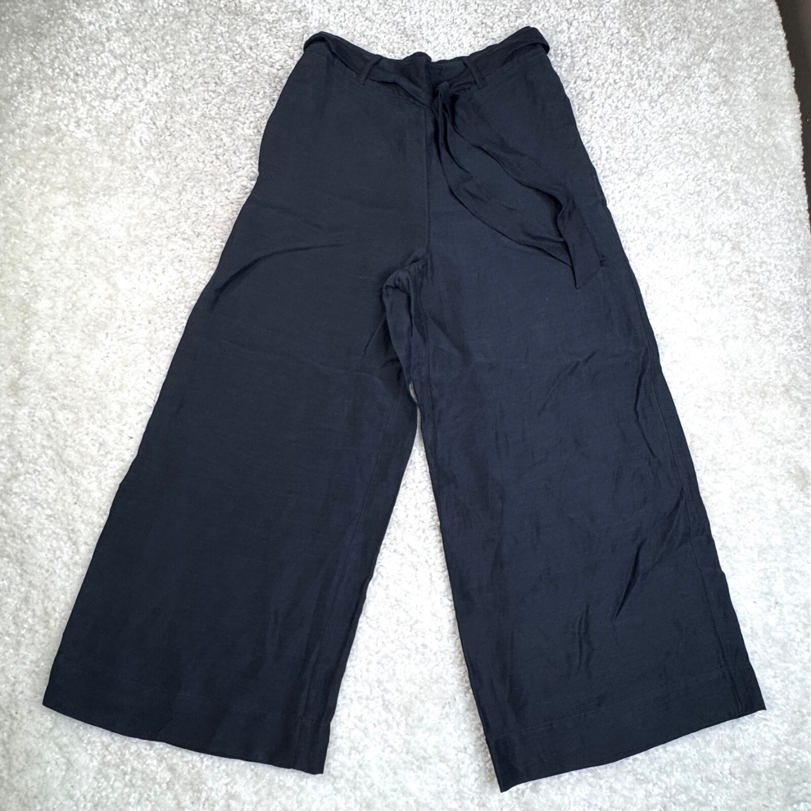 H By Halston Black Linen Wide Leg Crop Pants Womens Large NEW