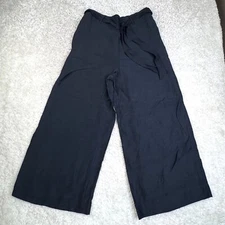 H By Halston Black Linen Wide Leg Crop Pants Womens Large NEW