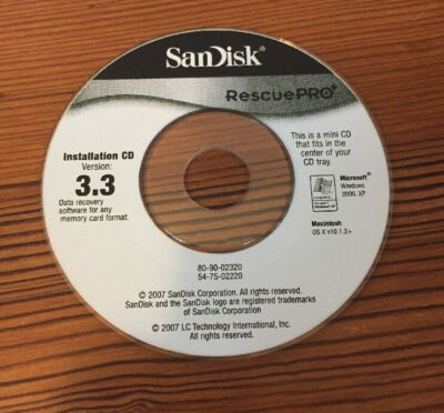 2007 SanDisk RescuePro 3.3 Software Mini Installation CD Disc Windows 2000 XP PC