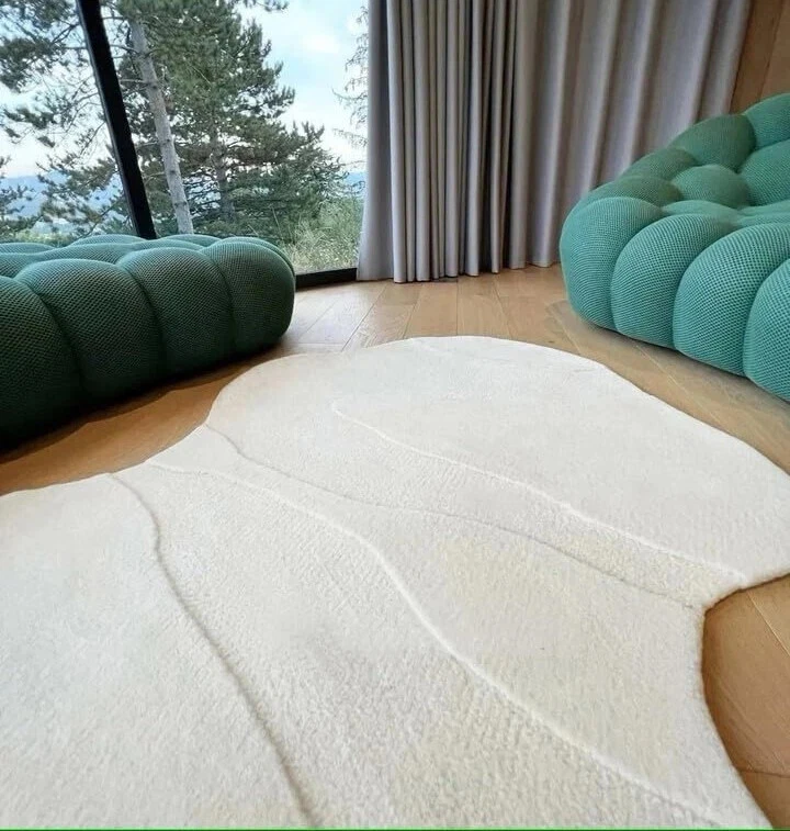 Irregular Shape High & Low Pile, Hand-Tufted 100% Wool Soft Area Rug Carpet - Image 2 of 4