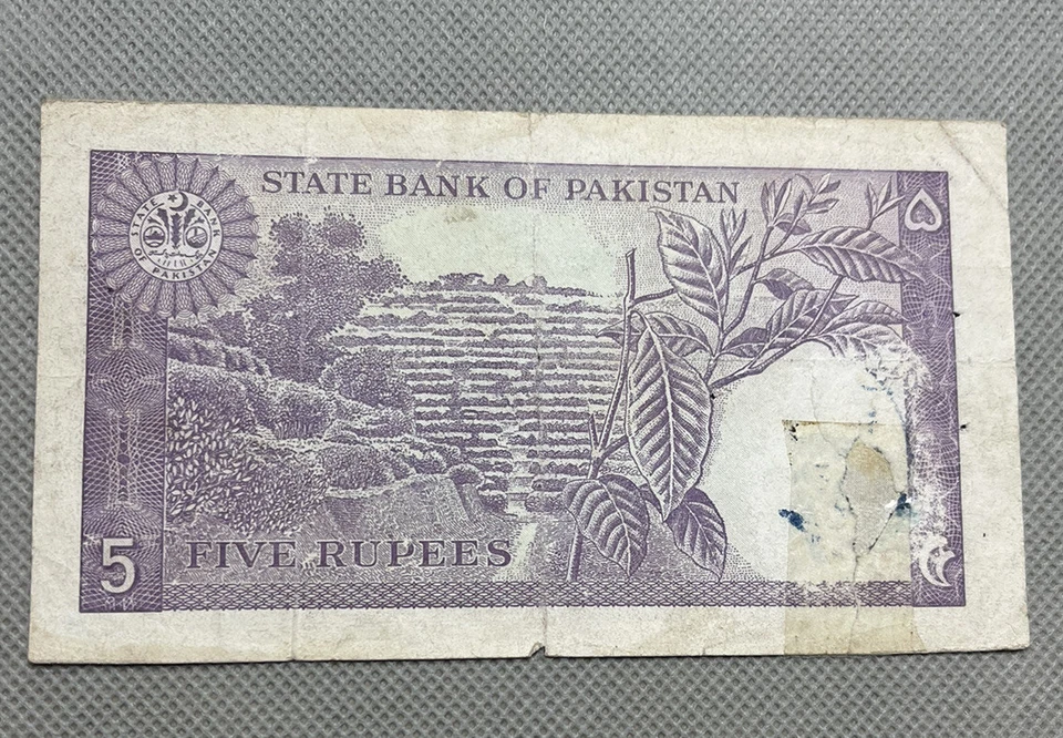 PAKISTAN BANGLADESH 5 RUPEES P15 RARE DURRANI VIOLET/ TEA GARDEN ND (1971) - Image 2 of 2