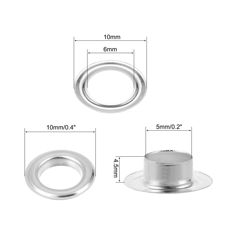 Œillet Outil 100Set Cuivre Oeillets Œillet 3pcs Outils 5mm Interne Dia Argenté - Photo 3/4