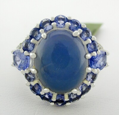 ECHTER RING 2,86 kt OPAL, TANSANIT & WEISSE SAPHIRE .925 SILBER - NEU MIT ETIKETT