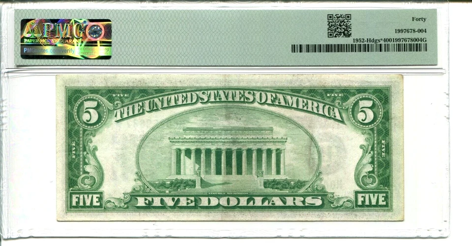 FR 1952-H* STAR 1928B $5 Federal Reserve Note PMG 40 EXTREMELY FINE - Image 2 of 2