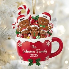 Custom Gingerbread Family Flat 2D Ornament Custom Family Names Christmas
