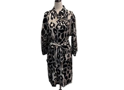 Eliza J Womens Animal Print Lined Long Sleeve Shirt Dress With Belt Tie Waist 8
